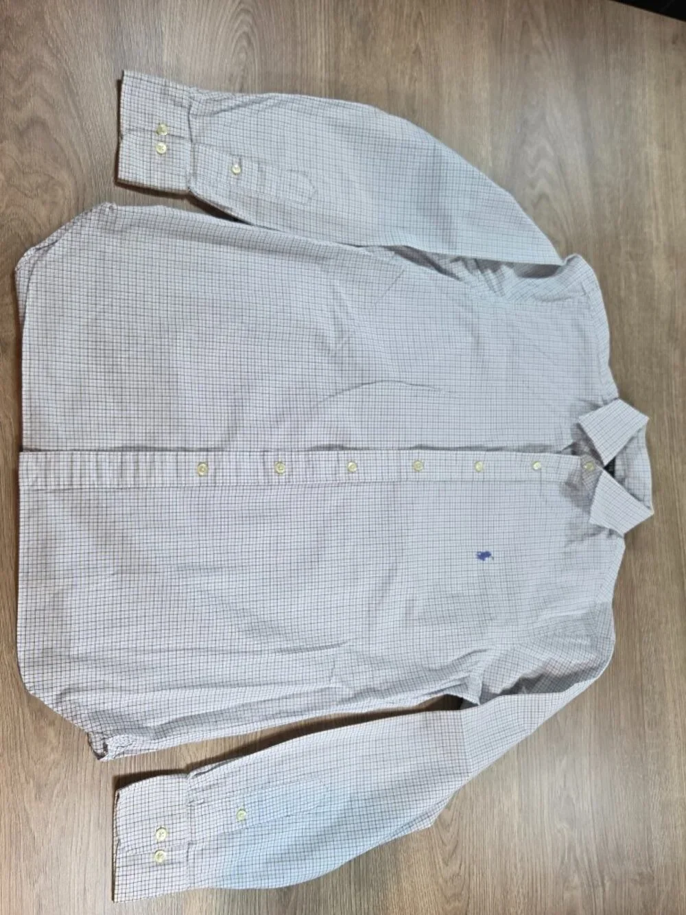 Polo Ralph Lauren Men's 15.5 34/35 Button Down Shirt Blue Gray White Cotton EUC